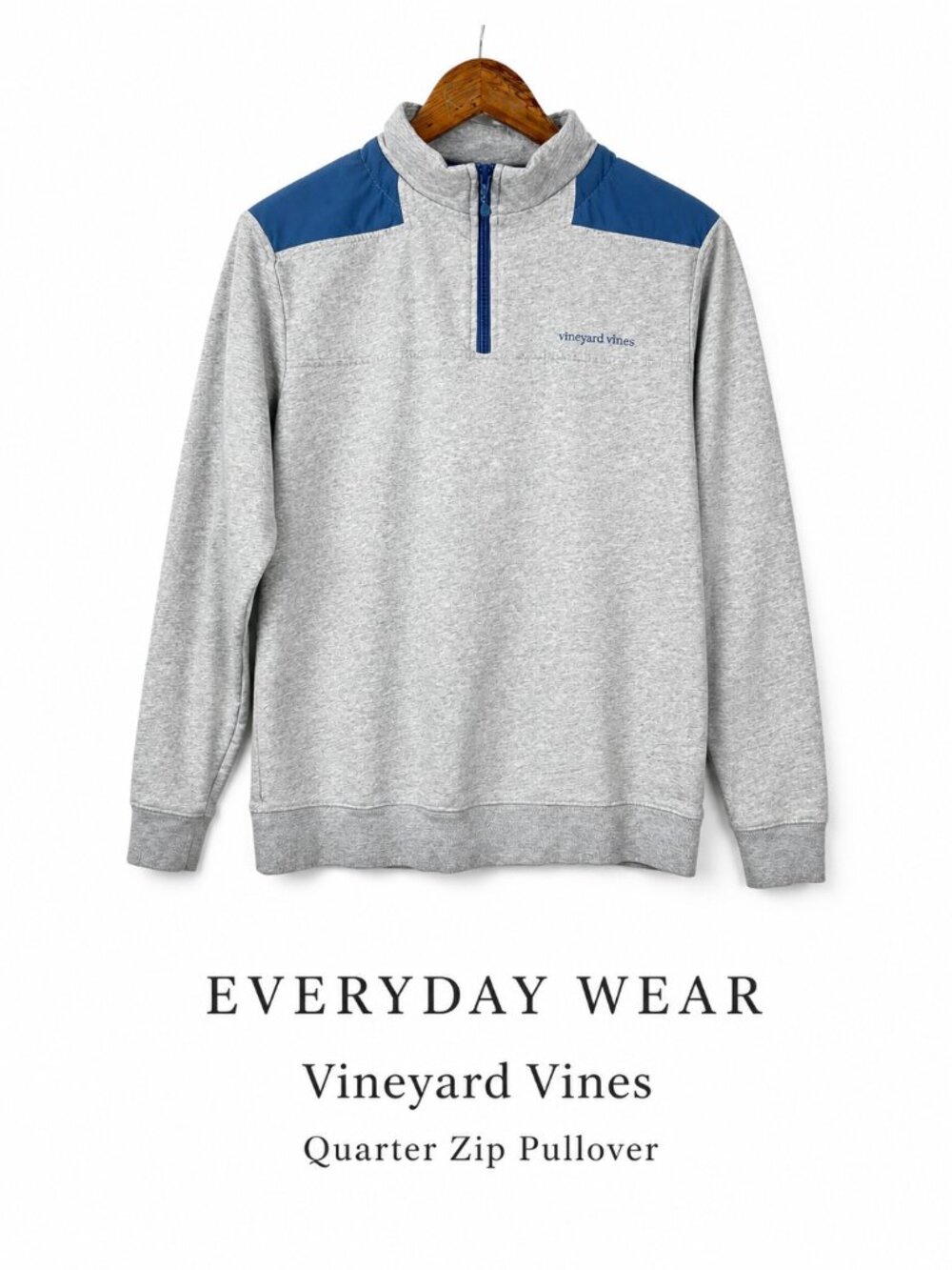 Vineyard Vines Quarter Zip Pullover Gray Blue Cotton Blend Small
